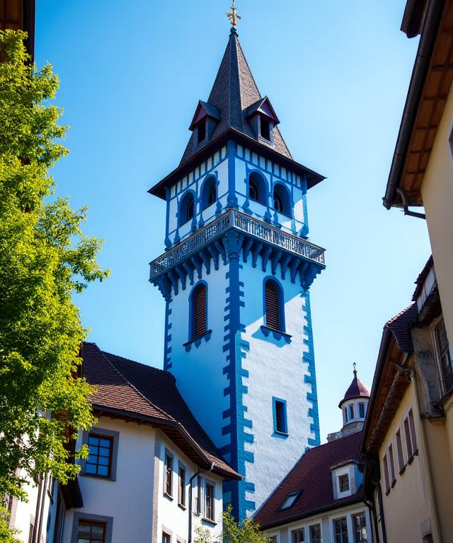 Der blaue Turm der Stiftskirche Dürnstein, ein Wahrzeichen der Wachau.